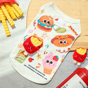TEMU 애견 및 고양이용 오리지널 아이스 실키 섬유 원단 여름 경량 통기성 쿨링 옷, 귀여운 카드