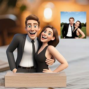 TEMU 1개 새로운 맞춤형 3D 만화 아크릴 플레이트 - AI 디자인 맞춤 제작, 생생한 색상, 완벽한 발렌타인데이 선물, 커플, 책상 장식, 책상 장식에 적합 | 만화 스타일 인물 | 내구성 좋은 아크릴, 발렌타인데이 장식