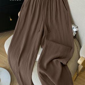 TEMU MIANZHI 여성 린넨 경량 통기성 바지 여름 다용도 루즈핏 탄성 하이웨스트 와이드 레그 팬츠, 해변 바캉스 및 데일리 캐주얼 웨어 팬츠로 적합