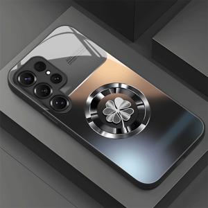 TEMU 휴대폰 케이스 - 창의적인 네잎 클로버 행운 패턴 디자인 충격 방지 유리 폰 케이스 (삼성 S26Ultra S26Plus S26 S25FE S25Ultra S25PLUS S25+ S24 S23 S22 S21 S20 Ultra PLUS + FE 블랙 하이엔드 비즈니스 패션, 남녀 공용 트렌디한 디자인)
