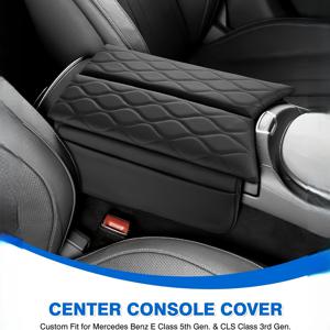 TEMU 2017-2023년형 E-Class W213 / 2019-2023 CLS 450에 적합한 센터 콘솔 커버. 스크래치 방지 인조 가죽 커버가 특징이며, 보관 파우치가 있는 E-Class 팔걸이 콘솔에 적합합니다.