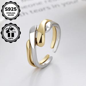 TEMU S y Two Tone Irregular Water Ripple Opening Couple Ring Fashion Fried Dough Twists Ring Opening Adjustable Exquisite Jewelry for Girlfriend And Wife Valentine's Day Gift
