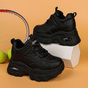 TEMU 여성용 새로운 시즌 웨지 플랫폼 스니커즈, 둥근 앞코, 레이스업 디자인, 두꺼운 밑창, 한국 스타일, 작은 키를 위한 다용도, 숨겨진 키높이 기능이 있는 캐주얼 화이트 슈즈, 여성 신발