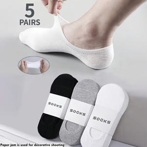 TEMU 5켤레 PC 단색 남성용 투명 양말 여름 스타일 심리스 숏 삭스 캐주얼 얇고 통기성 좋은 보트 삭스 데일리 캐주얼 오피스에 적합