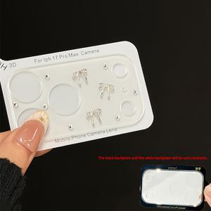 TEMU 아이폰 17 ProMax 17Pro 호환 귀여운 3D 보우노트 라인스톤 투명 카메라 렌즈 보호필름 유리 렌즈 보호대