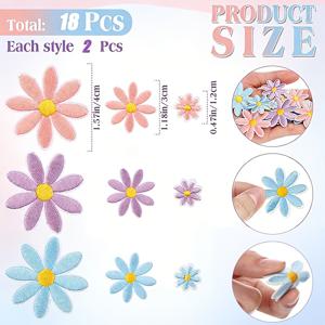 TEMU 18개 다이제이 아이롱 패치 세트 (3가지 사이즈), 모자, 백팩, 신발, 티셔츠, 의류 및 장식용 귀여운 꽃 자수 아플리케 (보라색/분홍색/파란색)