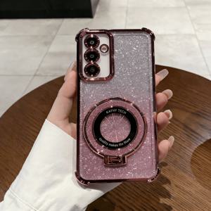 TEMU 휴대폰 케이스 - 삼성 S20/S21/S22/S23/S24Fe/S25Plus/S26Ultra용 스타일리시하고 가치 있는 투명 케이스, 탈착식 글리터 페이퍼 & 글리터 마그네틱 스탠드 포함, 4각 충격 방지, 슬림 & 오래 지속