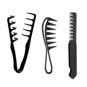 TEMU 남성용 텍스처 빗, 곱슬머리용 볼륨 넓은 이빨 빗 3개, 접이식 텍스처 스타일링 빗 (남녀 공용), 턱수염, 콧수염, 턱선 관리 액세서리