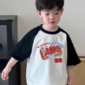TEMU 트렌디한 여름용 남아용 만능 흑백 랄건 반팔 티셔츠 (모든 연령용)