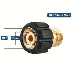 TEMU 고압세척기 구리 어댑터, 세차기 M22 암나사 15mm 내부 보어 - M22 수나사 14mm 내부 보어 어댑터, 워터호스 어댑터, 4500 PSI