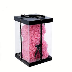 TEMU 핑크 장미 곰 선물 상자 & 곰 2개 세트, 발렌타인데이, 기념일, 생일, 결혼식, 어머니의 날 선물용 - PE 소재 테디베어가 포함된 영원한 꽃다발, 아내, 엄마, 그녀를 위한 로맨틱한 집 장식