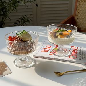 TEMU 2개 빈티지 조각 컵, 요거트 컵, 높은 발판 푸딩 컵, 디저트 컵, 스낵 볼, 인스타 인기 레스토랑, 고급 유리 볼