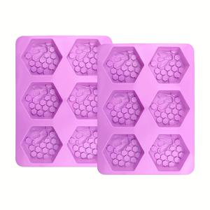 TEMU 2개 실리콘 창의적인 6구 벌집 모양 보라색 비누 몰드, 3D 벌 비누 몰드 DIY 수공예 및 홈메이드 비누용