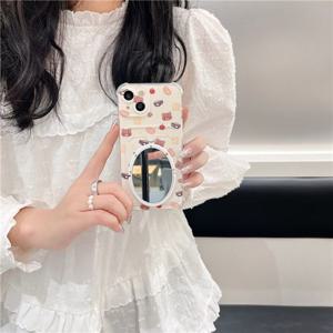 TEMU 만화 곰 패턴 카드 홀더와 메이크업 미러 폰 케이스, 충격 방지 및 떨어짐 방지, for Iphone 16, 16 Pro, 16 Pro Max, 15 Pro, 15 Pro Max, 14, 14 Pro Max, 13, 12, 11, XS Max, XR에 적합, 동전 카드에 이상적