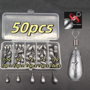 TEMU 50개 낚시 납 펜던트 - 고밀도 스테인리스 스틸, 물방울 모양, 3.5g/5g/7g/10g, 초보자용 팔각형 링, 민물 및 바닷물 낚시에 이상적, 낚시 액세서리, 바닷물 낚시, 세련된 메탈릭 마감, 내구성 있는 낚시 장비