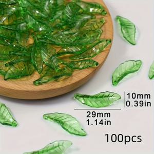 TEMU 10*29mm 녹색 곡선 잎 대형 구멍 아크릴 비즈 100개입, 주얼리 제작용, 목걸이, 팔찌, 폰 참, 헤어 장식, 귀걸이, 펜던트, 의류, 가방 및 공예 장식에 적합
