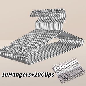 TEMU 30개/세트 고품질 메탈 옷걸이 클립 세트 - 미끄럼 방지, 강력한 내구성, 녹 방지, 향상된 어깨 홈이 있는 광택 스테인리스 스틸, 옷장 정리용 공간 절약형 옷 건조대, 코트, 드레스 등에 적합
