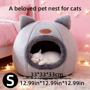 TEMU 크리스마스. 고양이용 선물. 고양이가 사랑하는 애완 동물 둥지. 애완 동물 침대. 고양이 침대. 고양이 집. 편안하고 부드러운 벨벳 원단. 내장된 두꺼운 쿠션. 겨울에 따뜻하고 포근함. 애완 동물 선물. 세 가지 사이즈 제공