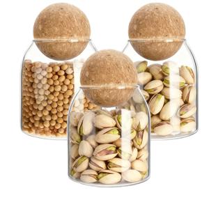 TEMU 3 X 500ml 유리 보관 용기, 보관 용기, 손세척, 재사용 가능, 볼 실, 둥근 코르크 유리 병, 스파이스 용기, 귀여운 장식용 정리 병, 고강도 보로실리케이트 유리, 식품 분리용기, 사탕, 시리얼, 소금, 양념, 커피콩, 견과류, 향신료, 차 등에 적합, 주방 정리, 팬트리 보관, 홈 정리에 이상적
