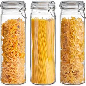TEMU 다양한 크기의 밀폐 유리병 3개 세트: 60 Oz, 32 Oz, 25 Oz, 16 Oz. 허브, 피클, 꿀과 같은 식품 보관용으로 설계되었습니다. 0.5갤런 높이의 파스타 병은 투명한 밀폐 뚜껑과 와이어 클램프가 특징입니다.|트라이탄밀폐용기