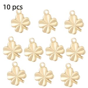 TEMU 10개 14K 금도금 황동 클로버 펜던트, 11X8X1mm 소형 클로버 참, 2.5mm 구멍, 네잎 클로버 모양 쥬얼리 제작 부자재, 목걸이 귀걸이 팔찌 공예 용품, 쥬얼리 제작자를 위한 이상적인 선물