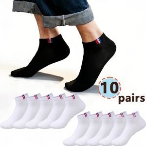 TEMU 블랙, 화이트, 컬러풀 패브릭 라벨 발목 양말 10켤레 세트, 봄/여름 남녀공용 캐주얼 활용도 높은 로우컷 운동 양말, 혼합팩, 다양한 연결 가능, 트렌디한 패션 양말