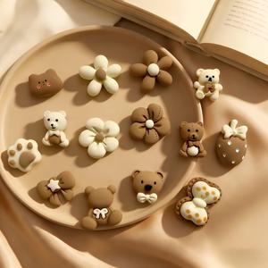 TEMU 귀여운 곰 신발 및 가방 장식 14개입 (14pcs) - 탈부착 가능한 꽃 리본 곰 신발 액세서리, 슬리퍼, 스니커즈, 가방 장식용 - 생일 파티 선물, 부활절, 어머니의 날