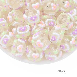 TEMU 10개 15mm 야광 투명 아크릴 핸드페인팅 비즈, DIY 팔찌, 목걸이, 폰스트랩, 가방참 및 창의적인 공예에 적합