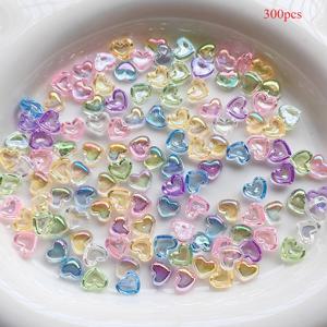 TEMU 300개 AB 컬러 투명 수지 미니 하트 네일, DIY 네일 액세서리, 무지갯빛 평평한 바닥형