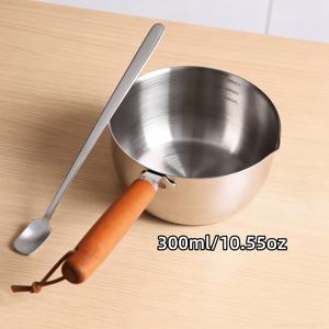 TEMU 나무 손잡이와 은색 스푼이 포함된 500ml/300ml 스테인리스 스틸 주전자형 냄비, 쉬운 따르기를 위한 주둥이 디자인. 양초 녹이기용, 수제 DIY 양초 프로젝트 및 선물용으로 이상적