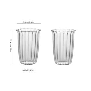 TEMU 2개 세트 수직 골지 유리컵, 커피컵, 맥주컵, 드래프트 맥주컵, 고 붕규산 유리 재질 – 내열 및 내냉성, 음료, 커피, 스무디, 위스키, S에 적합, 가족 및 친구를 위한 선물, 파티 답례품, 핸드 브루드 커피