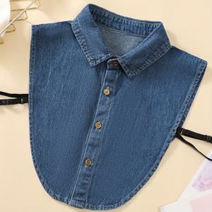 TEMU 남녀공용 블루 라운드넥 워싱 탈부착 패셔너블 데님 탈부착 칼라 프로페셔널 캐주얼 하프셔츠 스타일 칼라