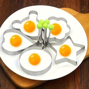 TEMU 하트와 주먹밥 디자인이 돋보이는 스테인리스 스틸 논스틱 계란 몰드 5개 세트 - 아침 식사를 업그레이드하세요