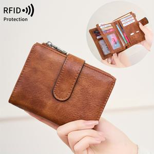 TEMU RFID 도난 방지 여성 지갑 멀티 카드 지퍼 잠금 지갑, 빈티지 다기능 숏 지갑, 단색 숏 지갑, 휴대용 양면 동전 지갑, 여성 신용 카드 홀더