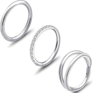 TEMU 18G 16G 코 링 후프: 3개 수술용 316L 316L 스테인리스 스틸 7mm 8mm 9mm 10mm 콧등 링 입술 연골 헬릭스 트라구스 콘크 다이트 로브 심리스 링 남녀공용 힌지 바디 피어싱 주얼리