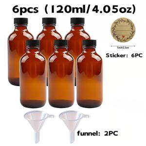 TEMU 6개 앰버 유리병 + 빛차단 캡 세트, 1oz/2oz/4oz/8oz, 보스턴 라운드 유리병, 누수방지 미니 여행용 병, DIY 에센셜 오일, 향수, 증류수, 바디로션, 핸드 샌니타이저에 완벽. 포함: 라벨 6개, 깔때기 1개