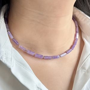 TEMU 천연 자수정 핸드메이드 비즈 심플 패션 주얼리 칼라 목걸이