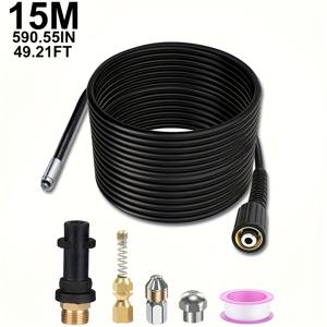 TEMU 6개 고압 세척기 배수 제트 키트, KC K2, K3, K4, K5, K6, K7/Hd/Hds에 적합, 고압 세척기 호스용 49.21Ft/65.62Ft 길이의 블랙, 스프링 노즐, 배수 회전 노즐, 배수 파이프 청소, 파이프 청소 도구