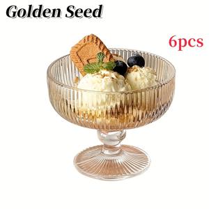 TEMU Golden Seed 2/4/6개입 8.45Oz 엠보싱 유리 받침 디저트 샐러드 사탕 케이크 볼, 가족 파티 및 결혼식에 적합