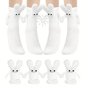 TEMU 커플용 귀여운 큰 귀 토끼 귀 자석 손잡이 양말 2켤레, 여름용 편안하고 통기성 좋은 소형 선물로 적합