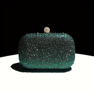 TEMU 다크 그린 반짝이는 라인스톤 스몰 핸드백 메탈 크로스바디 체인 패셔너블 인품 우아한 클러치 박스형 이브닝 백 브라이덜백, 이브닝 연회 파티 웨딩 프로미 파티 포멀 행사 여성용, 여성 선물로 적합