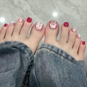 TEMU '웨어러블 네일 스티커 발톱 스티커 웨어러블 네일 여름 핑크 물방울 고양이 눈 발톱 네일 마감제 제거 가능한 발톱 24개입 박스형 네일 스티커