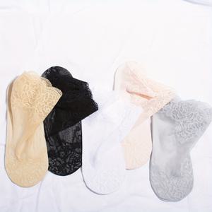 TEMU 여성용 투명 발목 양말 5켤레 - 부드럽고 통기성 좋은 짧은 양말, 우아한 레이스 장식, 하루 종일 편안하게 착용 가능, 다양한 색상 (블랙/화이트/베이지/핑크/회색)으로 제공, 귀여운 양말, 포근한 신발, 스타일리시한 양말 디자인