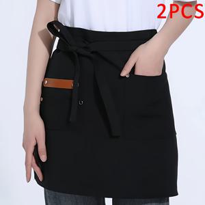 TEMU 맞춤 이미지 2개 주방 캔버스 앞치마, 여성용 레스토랑 웨이츠프레셔 앞치마, 확장형 허리 벨트 강화 솔기, 반 앞치마
