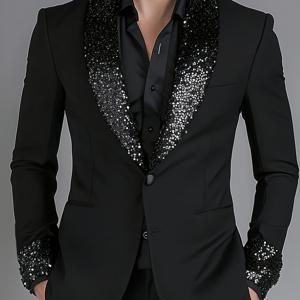 TEMU 남성용 우아한 숄 칼라 스팽글 패치워크 더블 브레스트 정장 코트