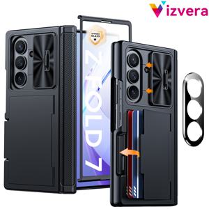 TEMU 휴대폰 케이스 - 삼성 Z Fold 7 케이스 호환 (카메라 렌즈 보호 필름), 카드 홀더, 내장 슬라이드 렌즈 커버 및 힌지 보호 및 스크린 보호, 충격 방지 지갑 할로윈 선물/추수감사절 선물/크리스마스 선물/ 선물