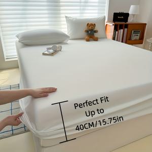 TEMU 40cm 딥핏 시트, 더블, 킹, 슈퍼킹 사이즈 침대용, 매트리스 보호대 스타일의 매우 깊은 포켓 침대 커버, 부드럽고 내구성 있는 매끄러운 촉감, 안정적인 핏을 위한 전체 신축성 고무밴드, 주름 방지, 간편한 세탁, 오래가는 침구