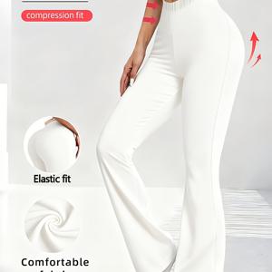 TEMU 여성용 스트레치 플레어 팬츠 - 스페셜 화이트 디지털 프린트, 봄 여름 가을 프린트 스트레치 캐주얼 롱팬츠, 통기성 원단 캐주얼, 세탁기 사용 가능 - 패션 프린트 레깅스, 여성용 캐주얼 롱팬츠