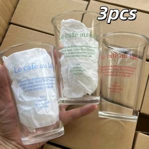 TEMU 3개 세트, 심플하고 투명한 레터링 유리컵 - 카푸치노, 차, , 주스, 우유, 아이스 아메리카노, 칵테일, 와인, 가족 아침식사용. 홈, 바, 레스토랑 사용에 이상적