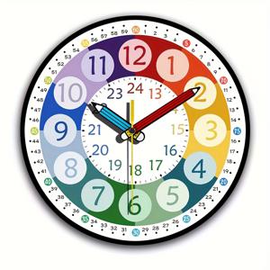 TEMU 12/24시간 표시 교육용 시계 | 무소음, 연필 손針, 큰 숫자, 거실, 침실, 교실, 학교 장식에 이상적, 완벽한 교육 선물